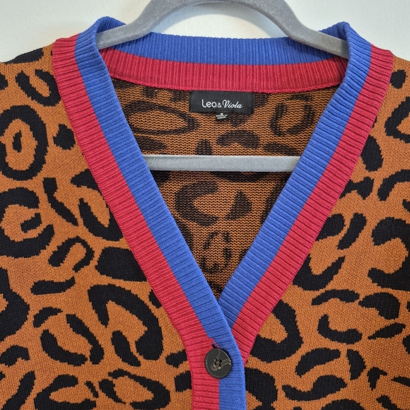 Anthropologie Lea & Viola Leopard Print Cardigan Sweater V Neck Button Up Sz S - Picture 3 of 11